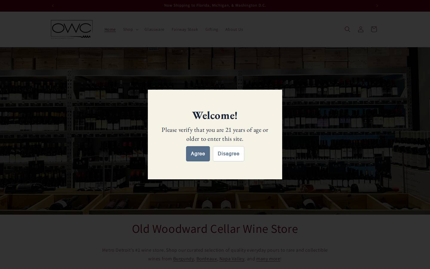 oldwoodwardcellar.com homepage screenshot