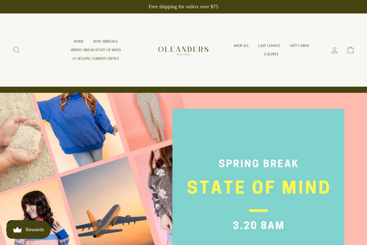 oleandersboutique.com homepage screenshot