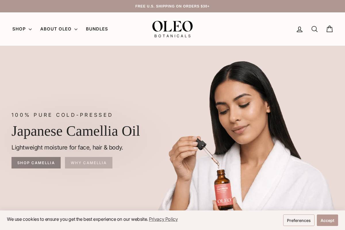 Oleo Botanicals homepage screenshot