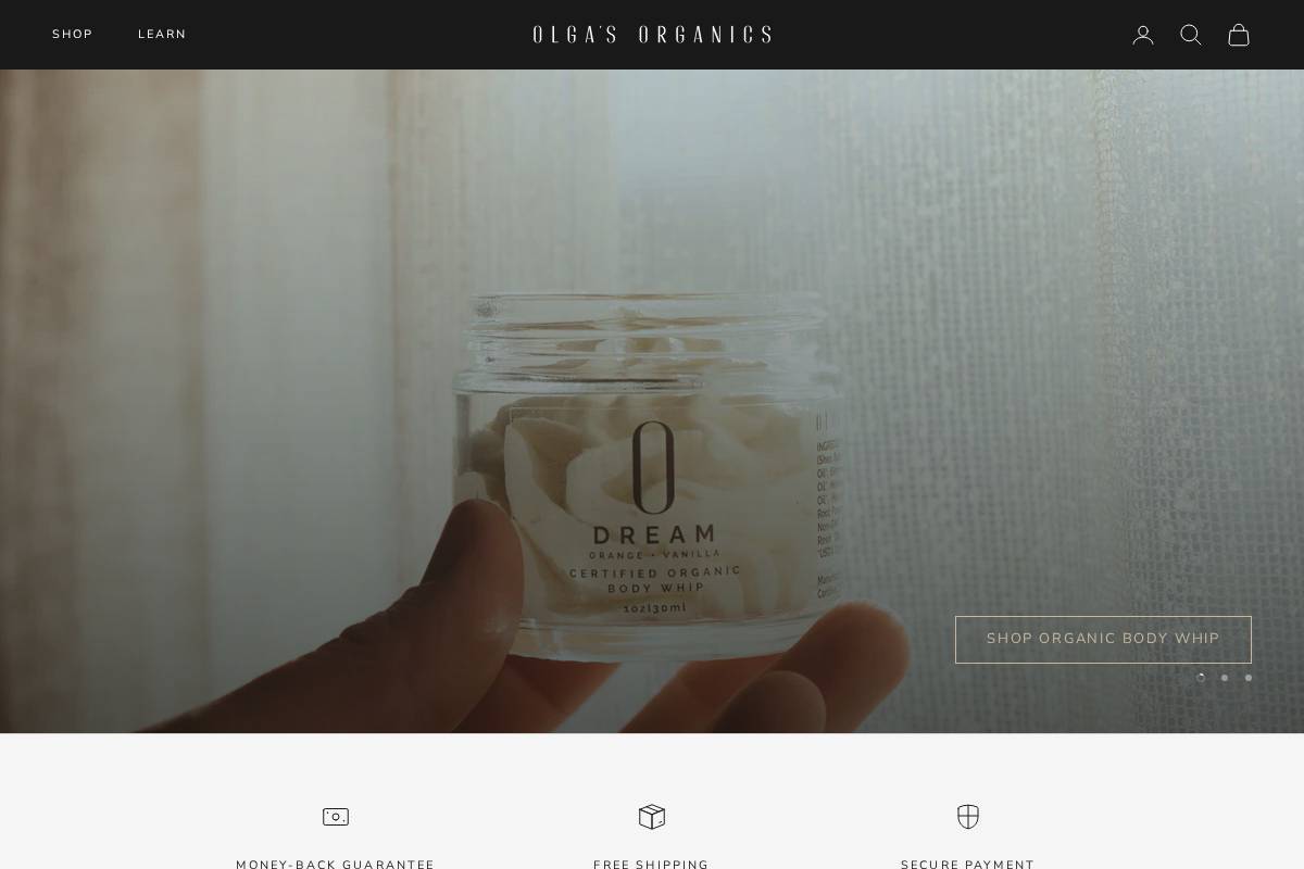 olgasorganics.com homepage screenshot