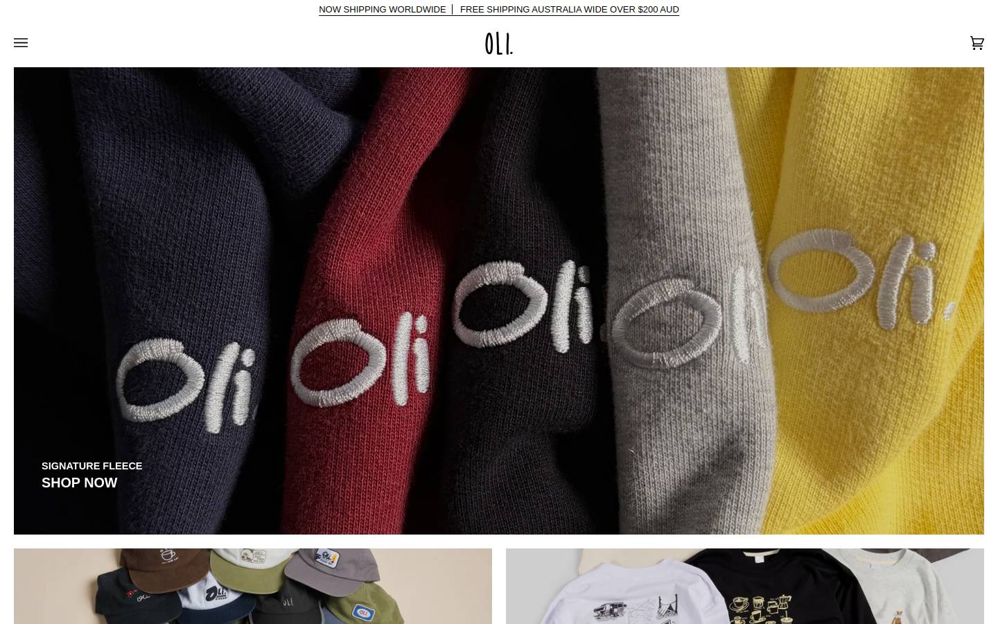 oliclothing.com homepage screenshot