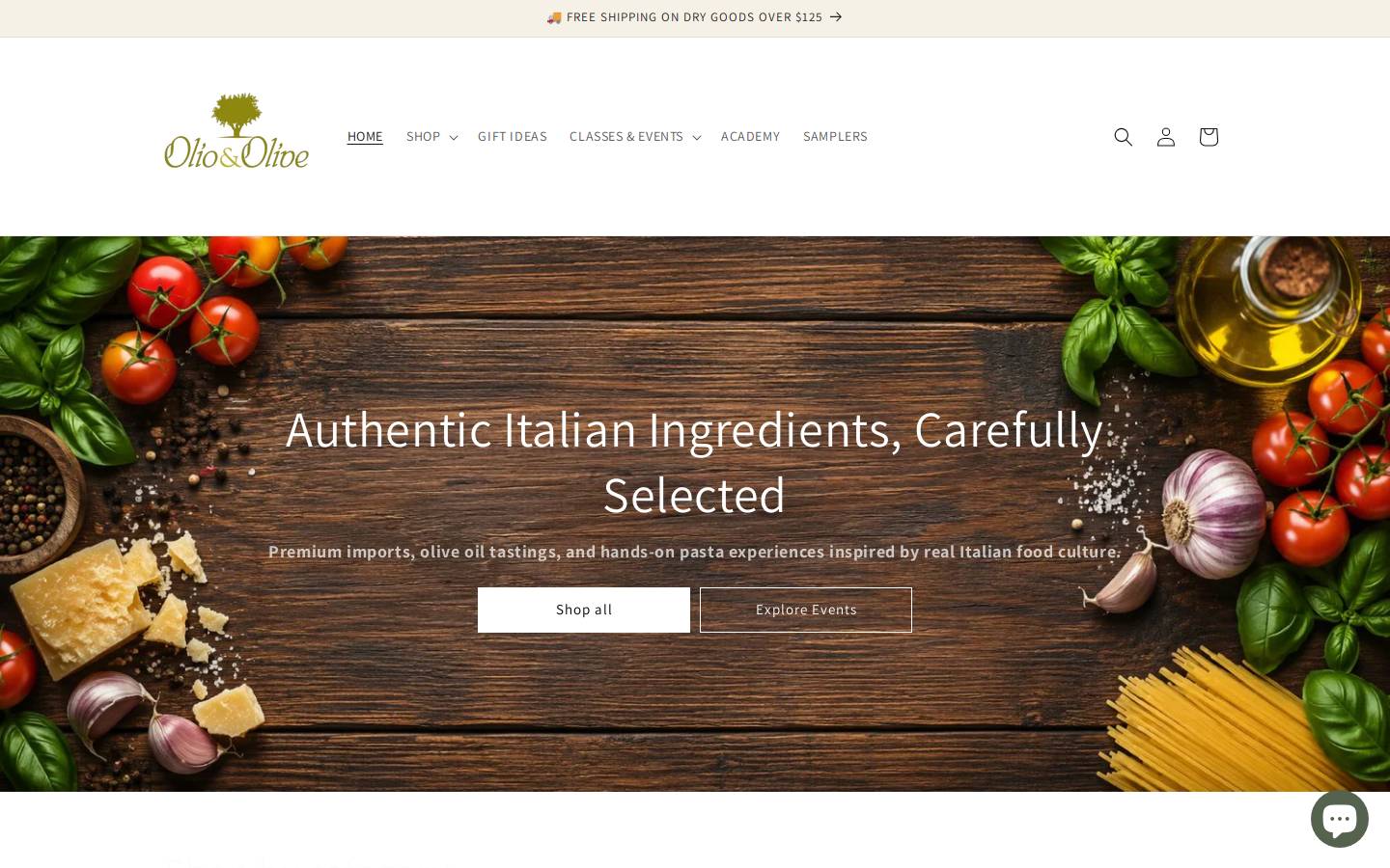 Olio & Olive homepage screenshot