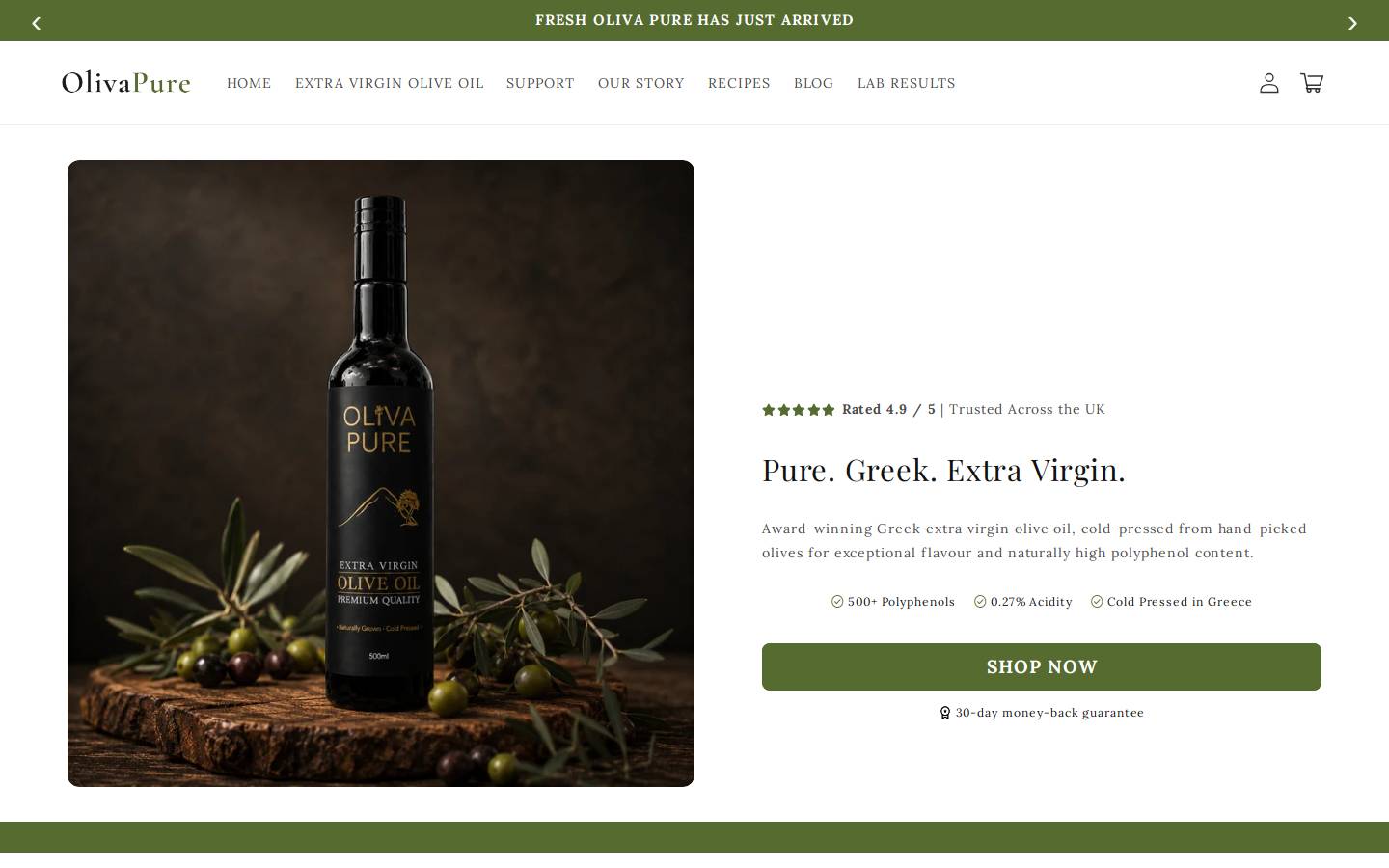 Olivapure homepage screenshot