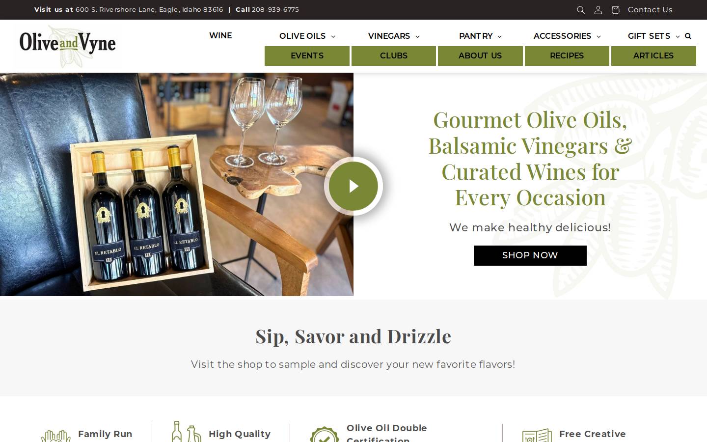 oliveandvyne.com homepage screenshot