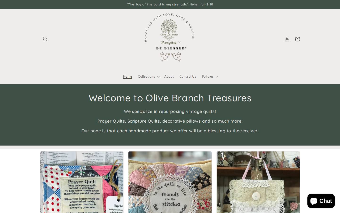 olivebranchtreasures.com homepage screenshot