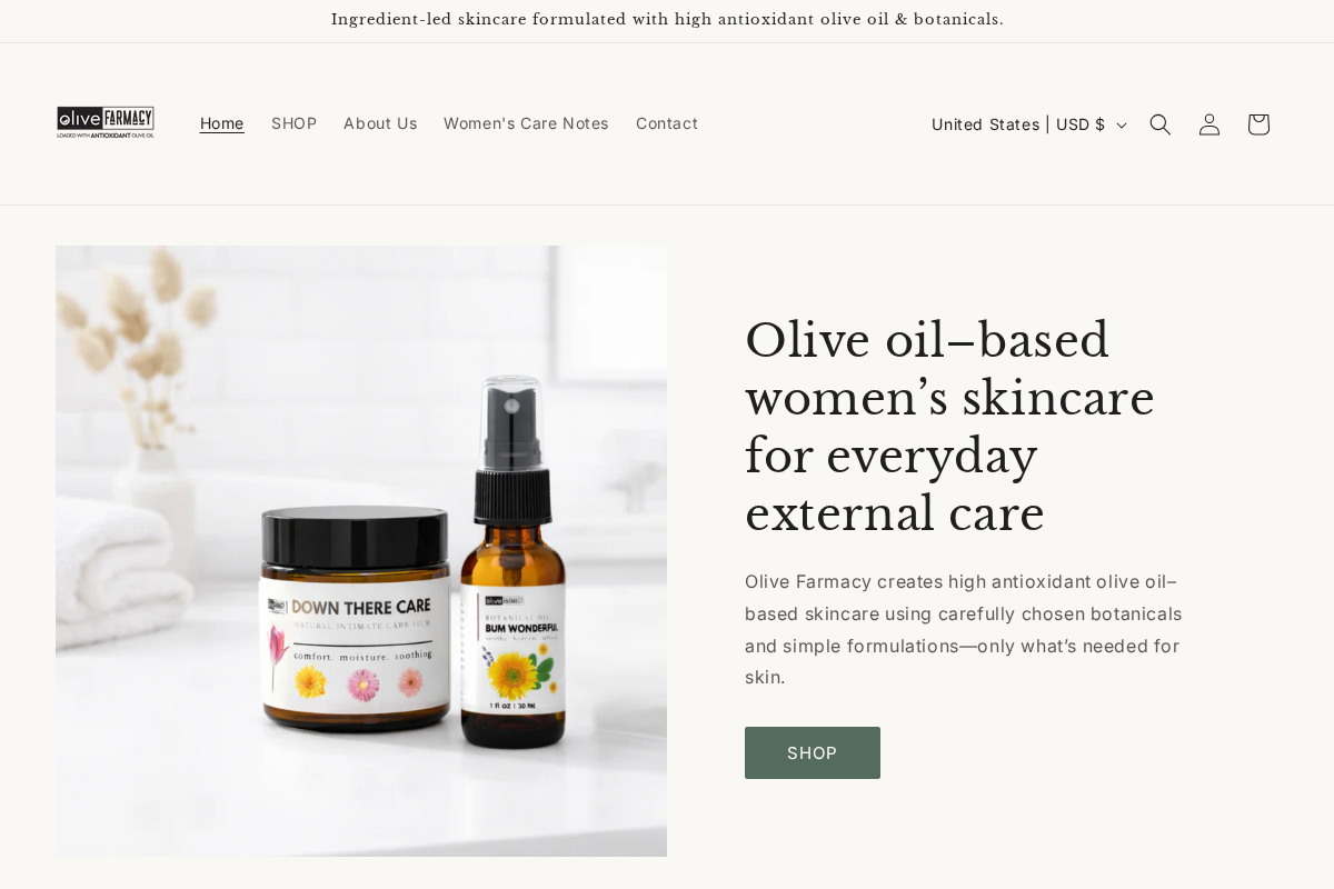 Olive Farmacy homepage screenshot