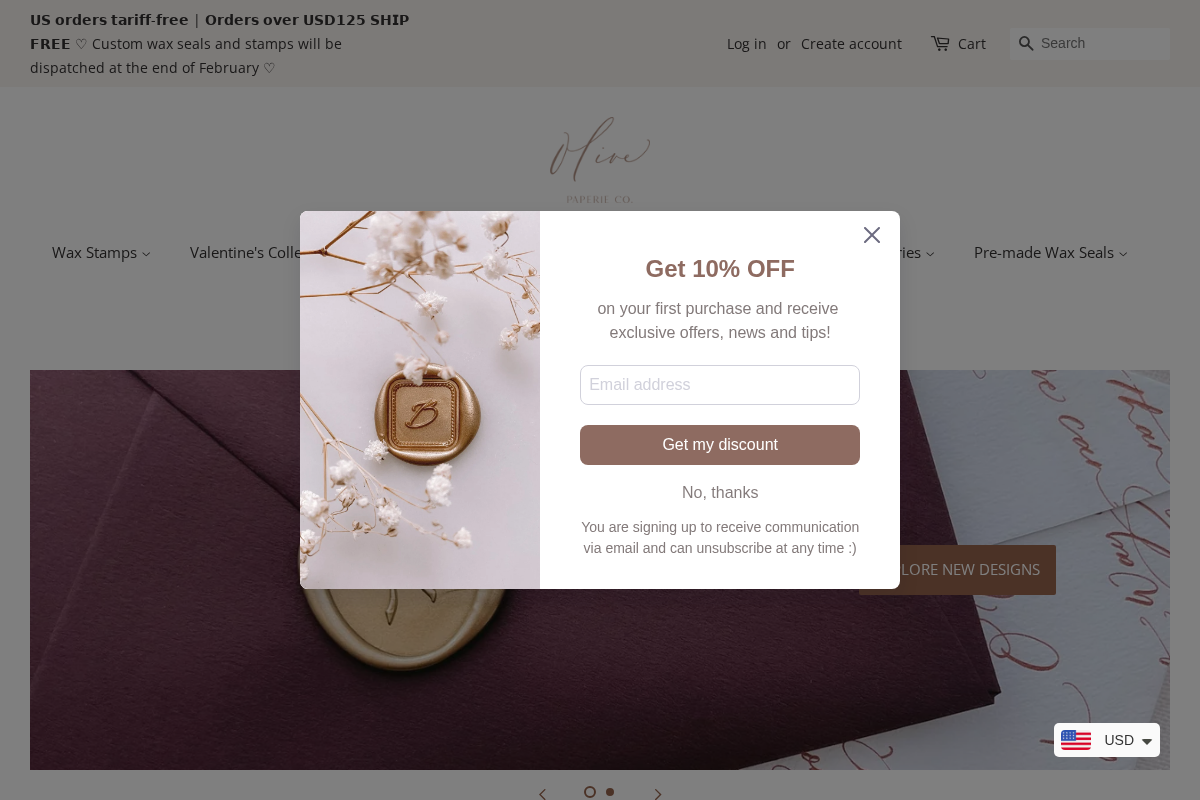 Olive Paperie Co. homepage screenshot