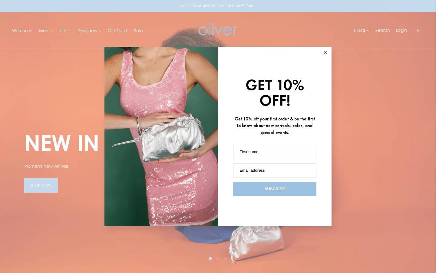 oliverclothing.com homepage screenshot