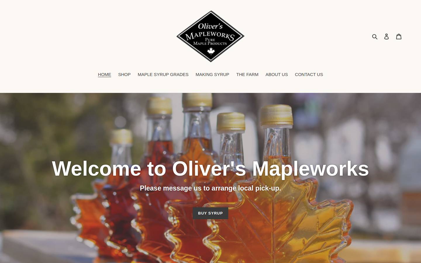 oliversmapleworks.com homepage screenshot