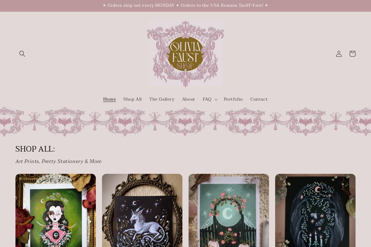 oliviafaustshop.com homepage screenshot