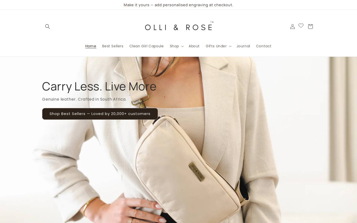 olliandrose.co.za homepage screenshot