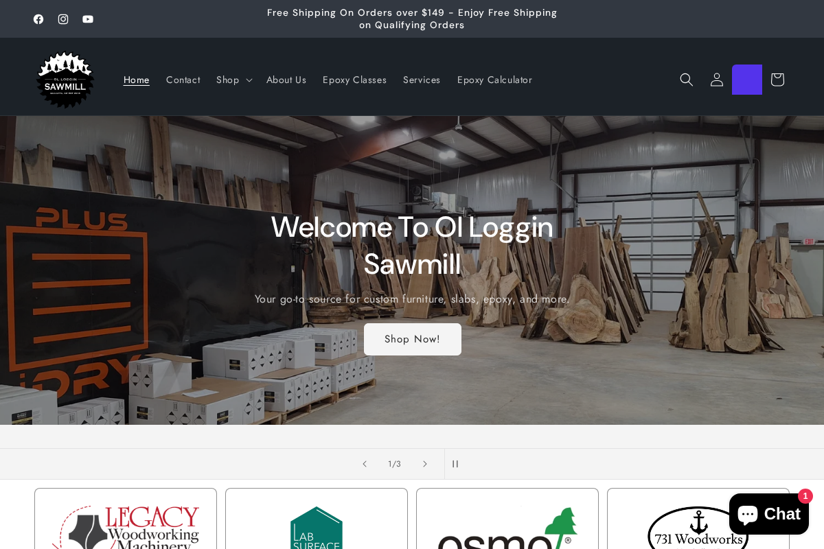 Ol Loggin Sawmill homepage screenshot