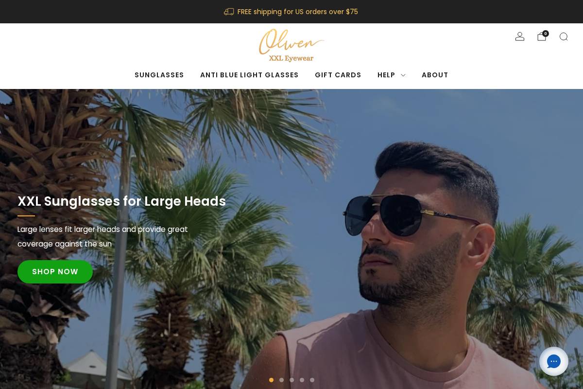 Olwen Sunglasses homepage screenshot
