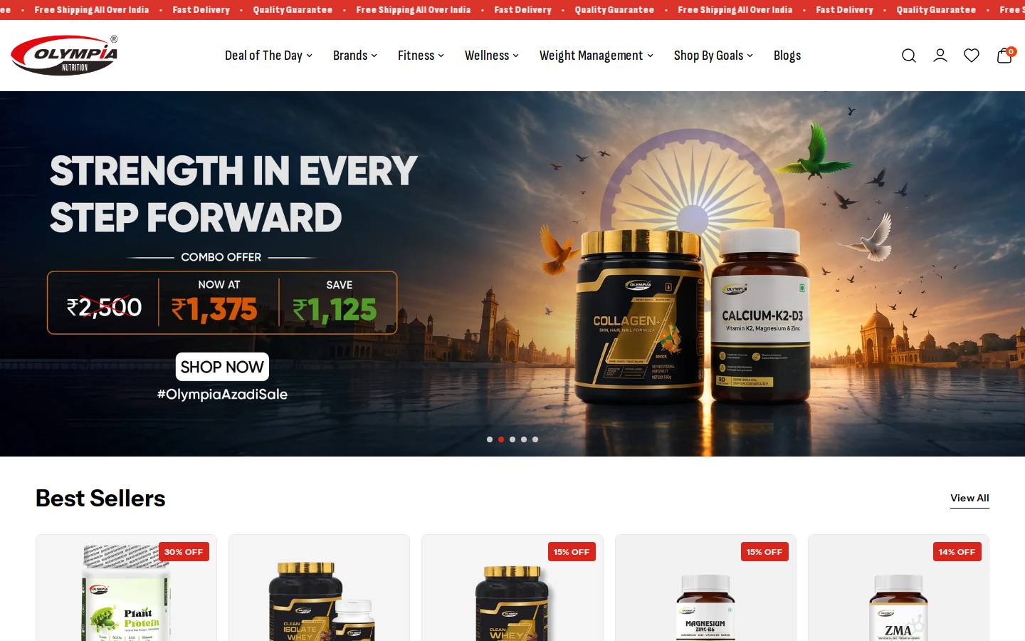 Olympianutritions homepage screenshot