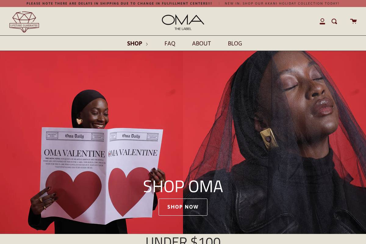 omathelabel.com homepage screenshot