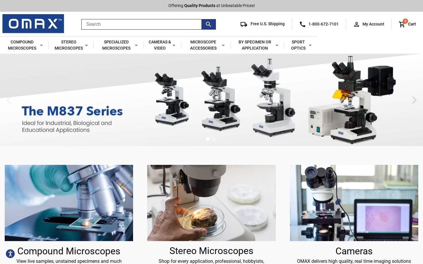 omaxmicroscope.com homepage screenshot