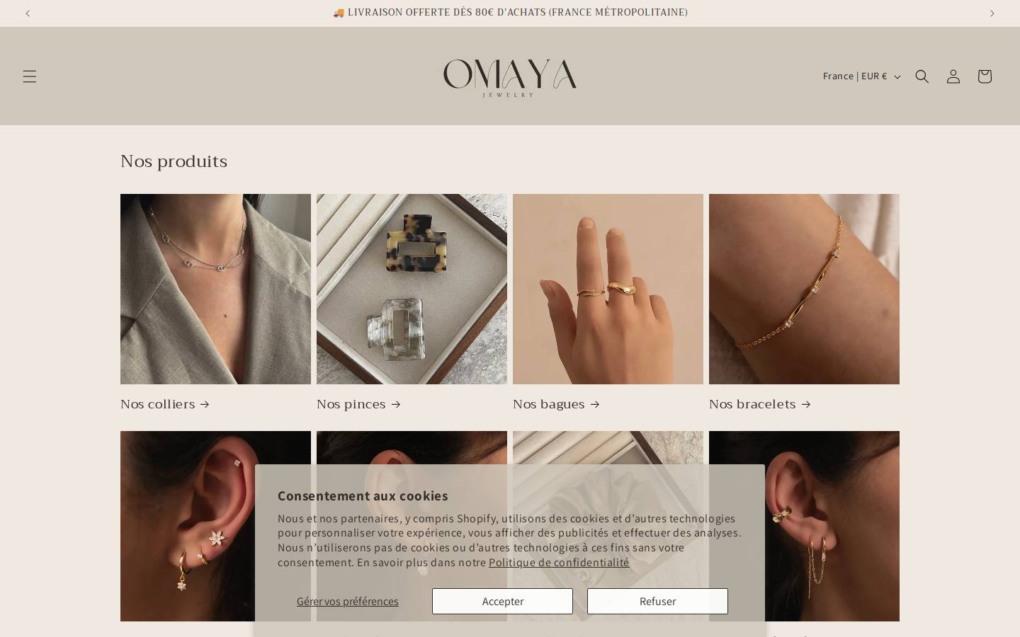 omayajewelry.fr homepage screenshot