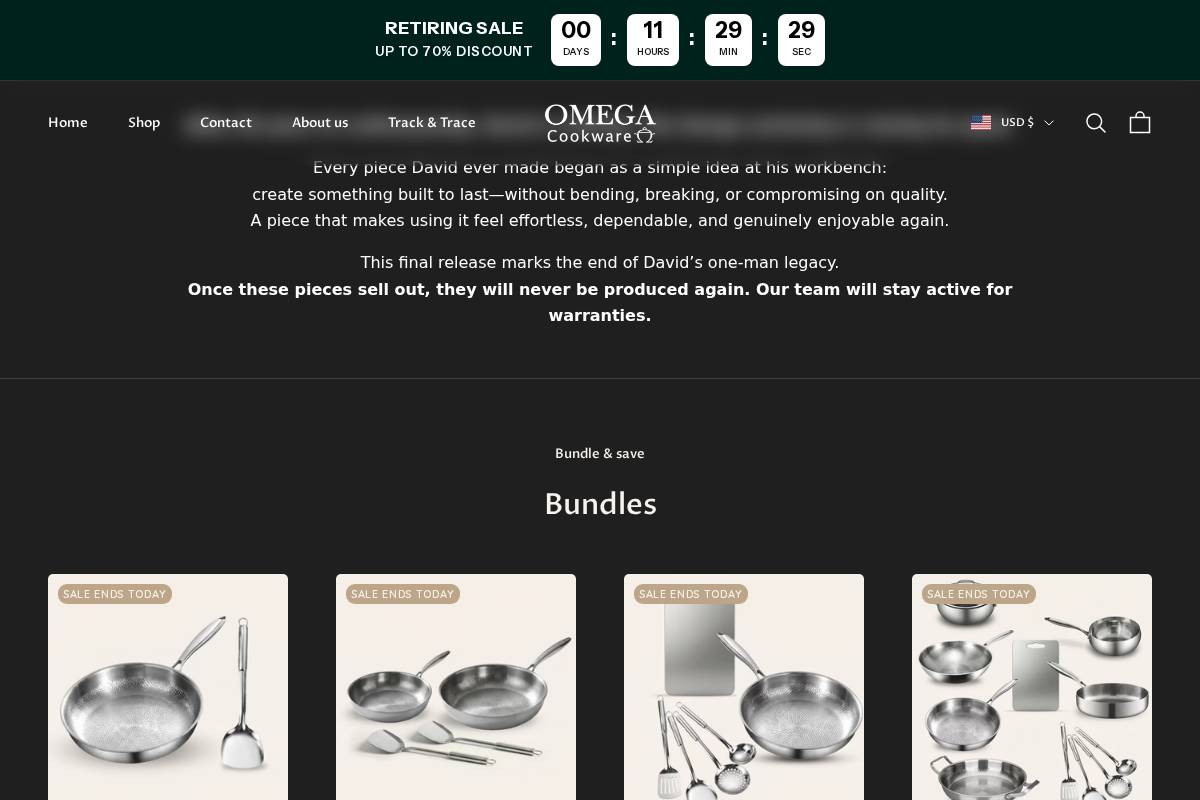 omega-cookware.com homepage screenshot
