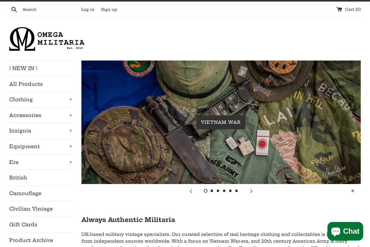 Omega Militaria homepage screenshot