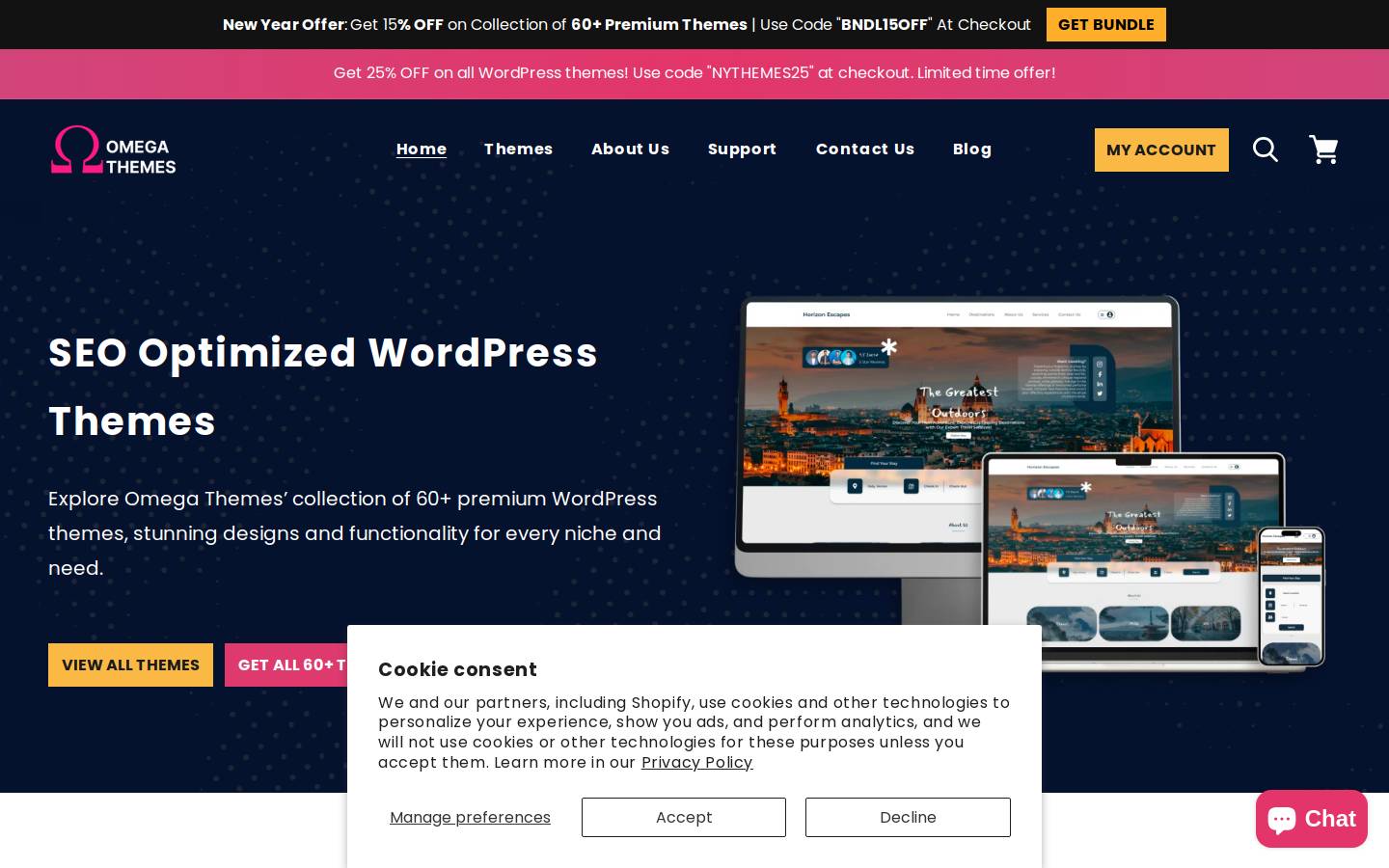 Omegathemes homepage screenshot