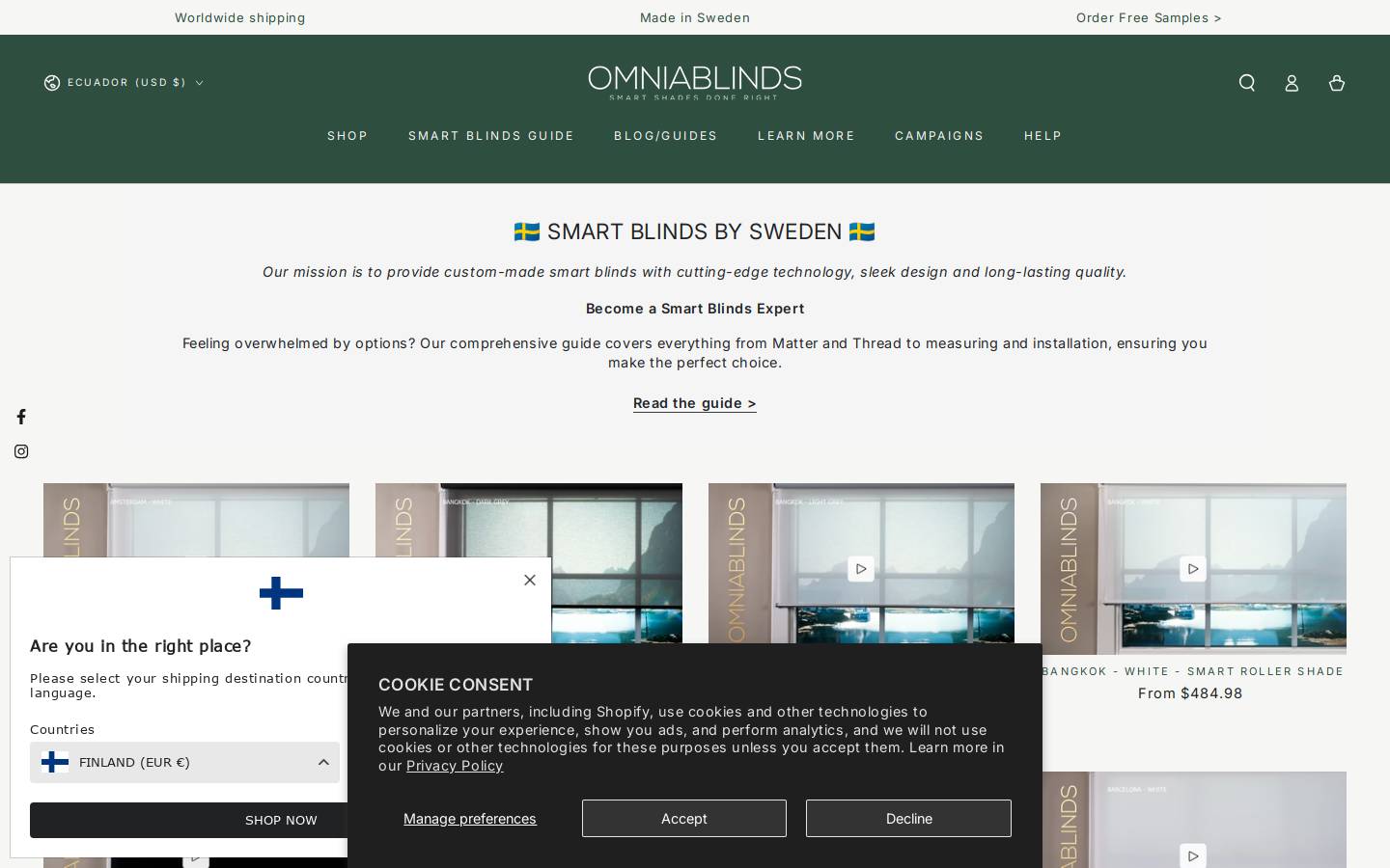 OmniaBlinds homepage screenshot
