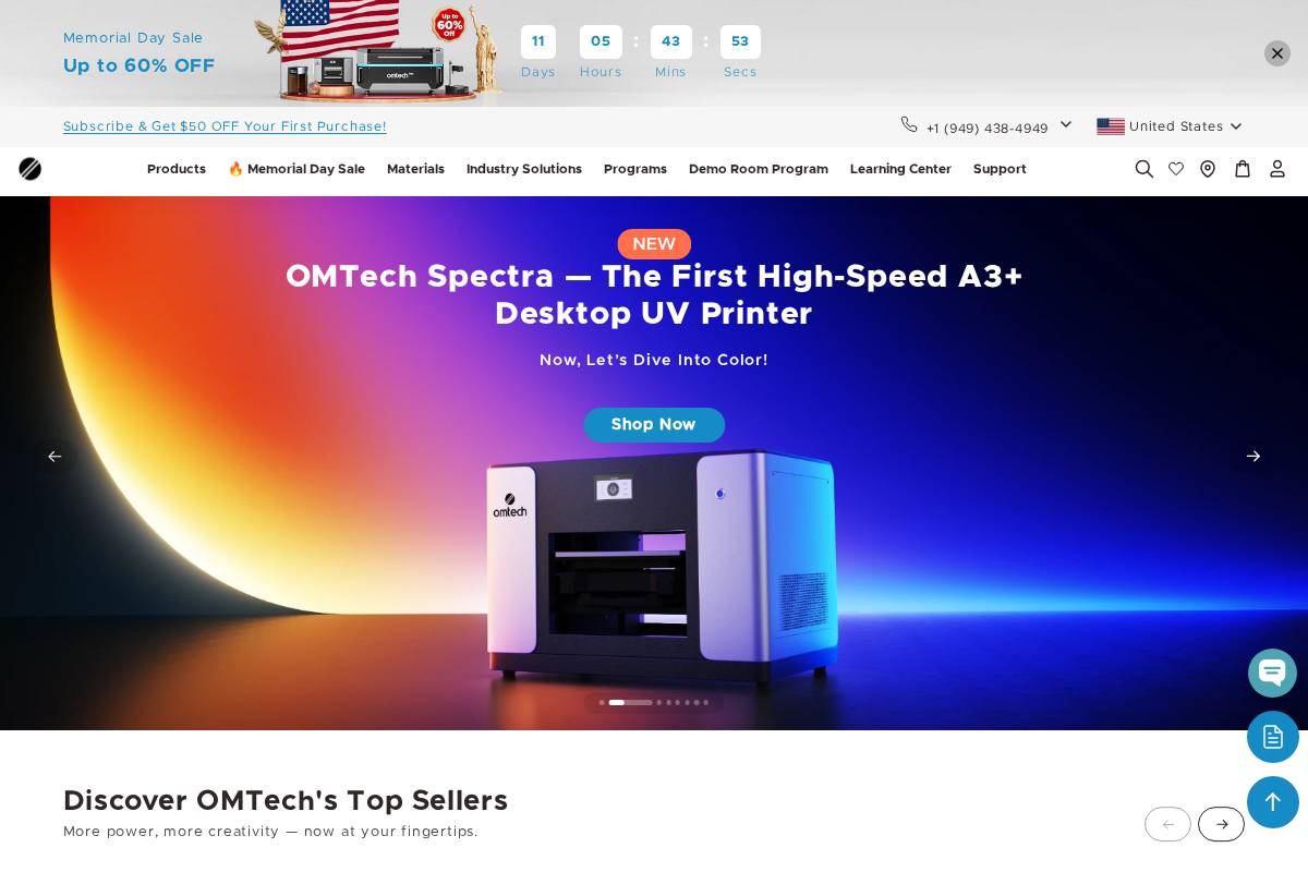 OMTech homepage screenshot