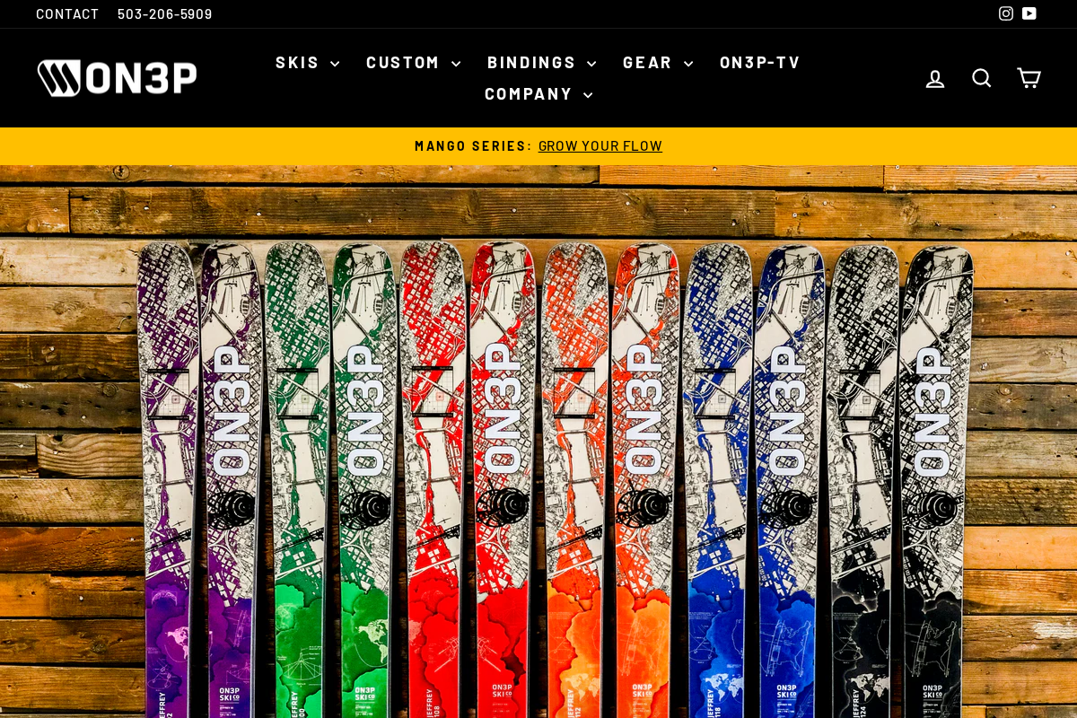 ON3P Skis homepage screenshot