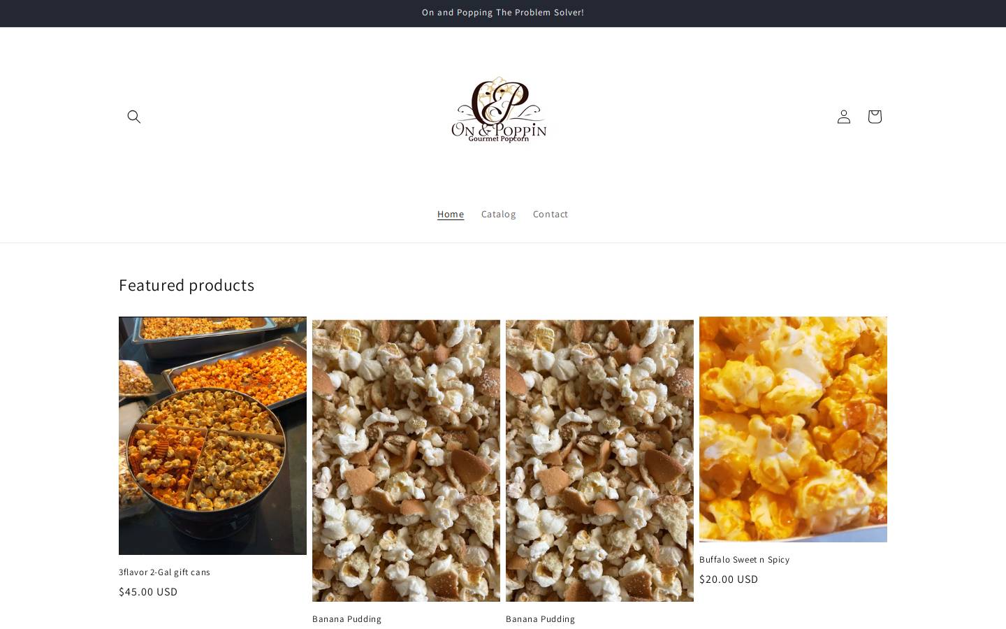 onandpoppingourmetpopcorn.com homepage screenshot