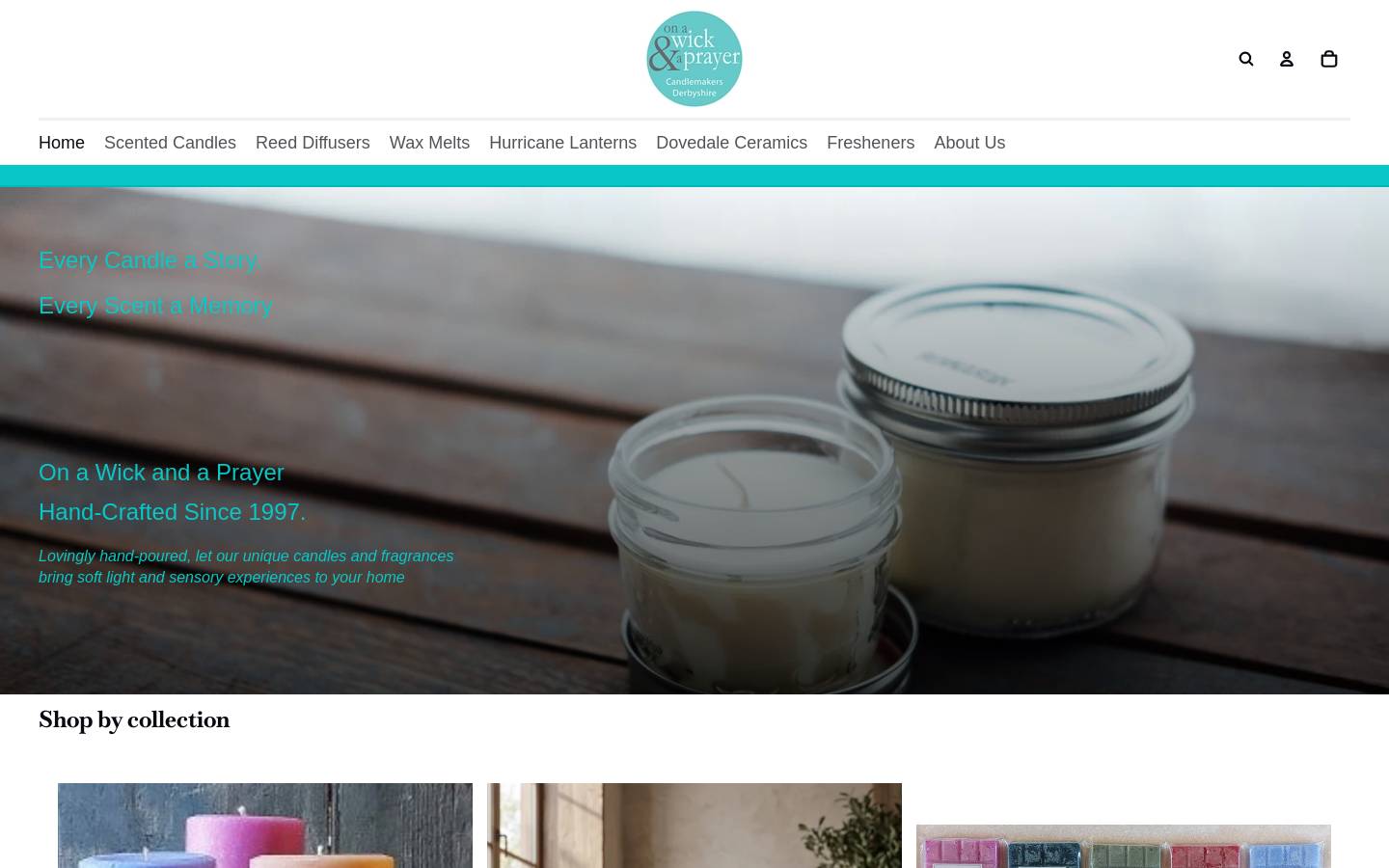 on a wick & a prayer homepage screenshot