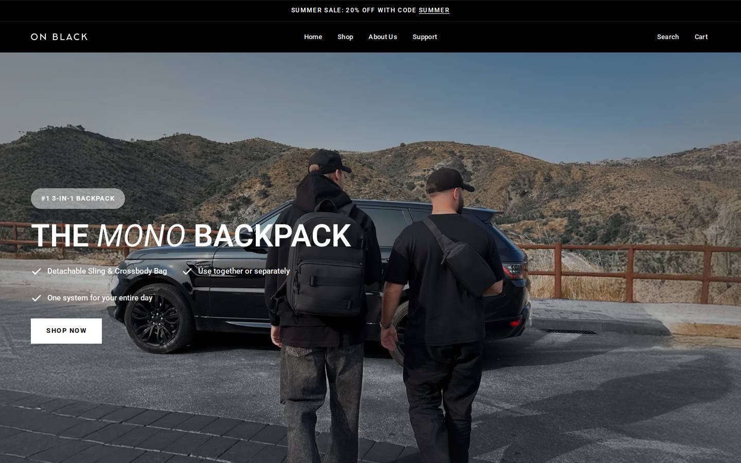 On black homepage screenshot