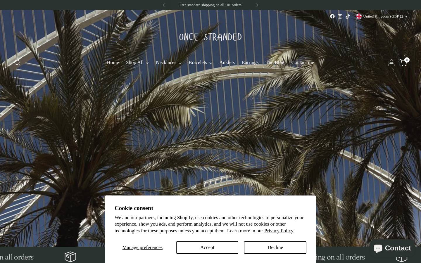 Once Stranded Jewellery homepage screenshot