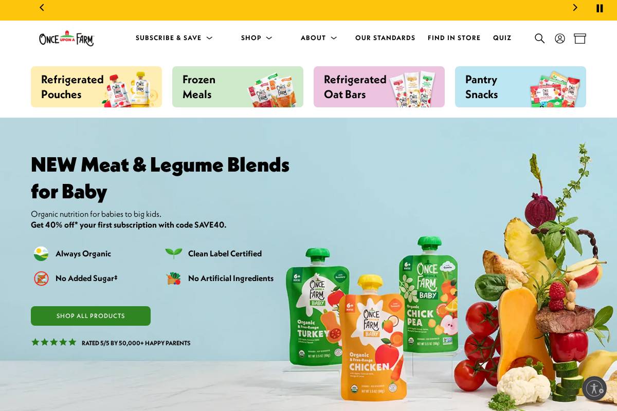 onceuponafarmorganics.com homepage screenshot