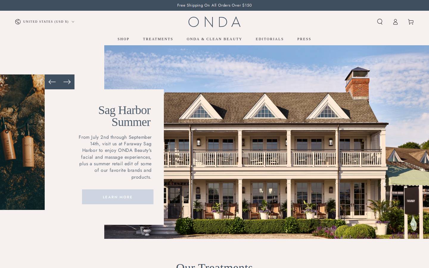 ondabeauty.com homepage screenshot