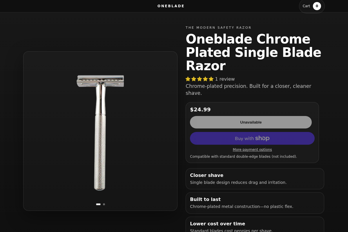 onebladeco.com homepage screenshot