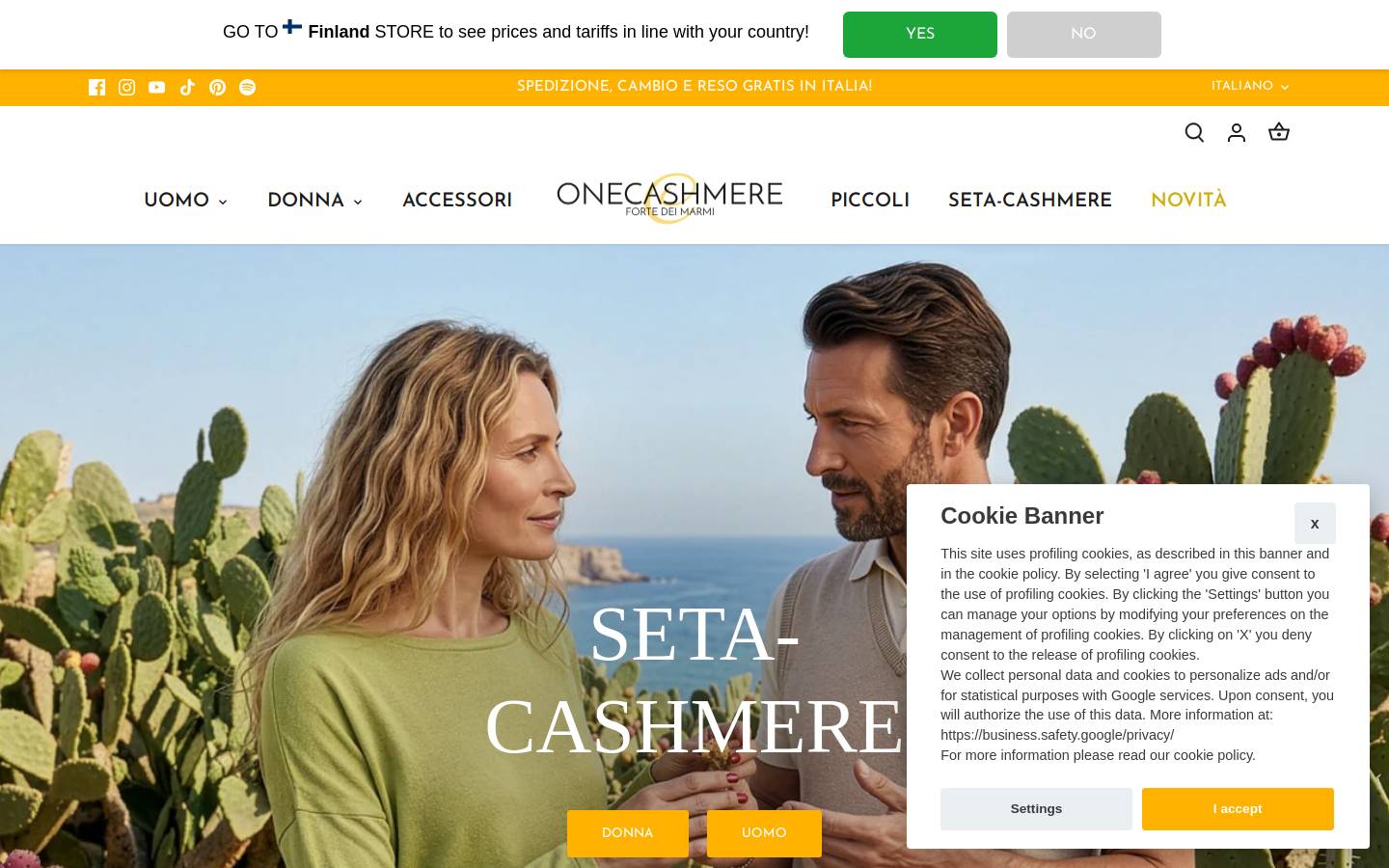 ONECASHMERE homepage screenshot