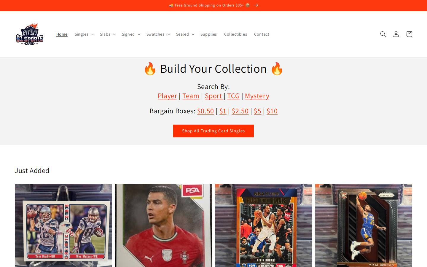 onedollarsportscards.com homepage screenshot