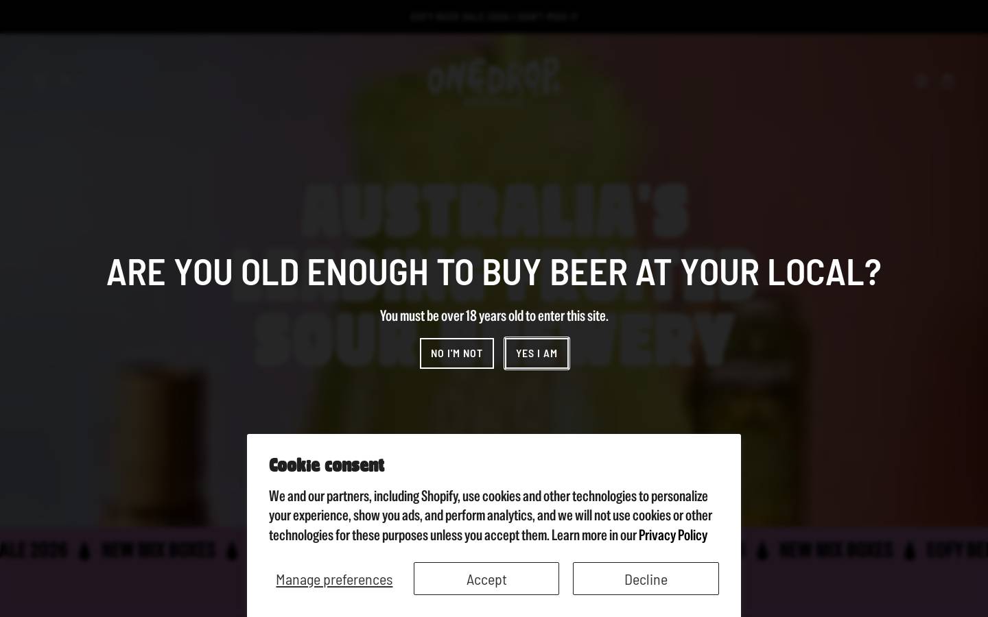 onedropbrewingco.com.au homepage screenshot