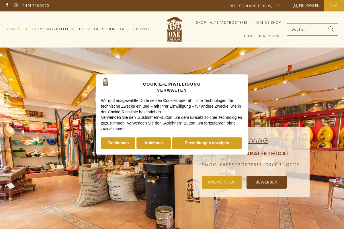 Fair-Trade Shop & Kaffeerösterei Lübeck homepage screenshot