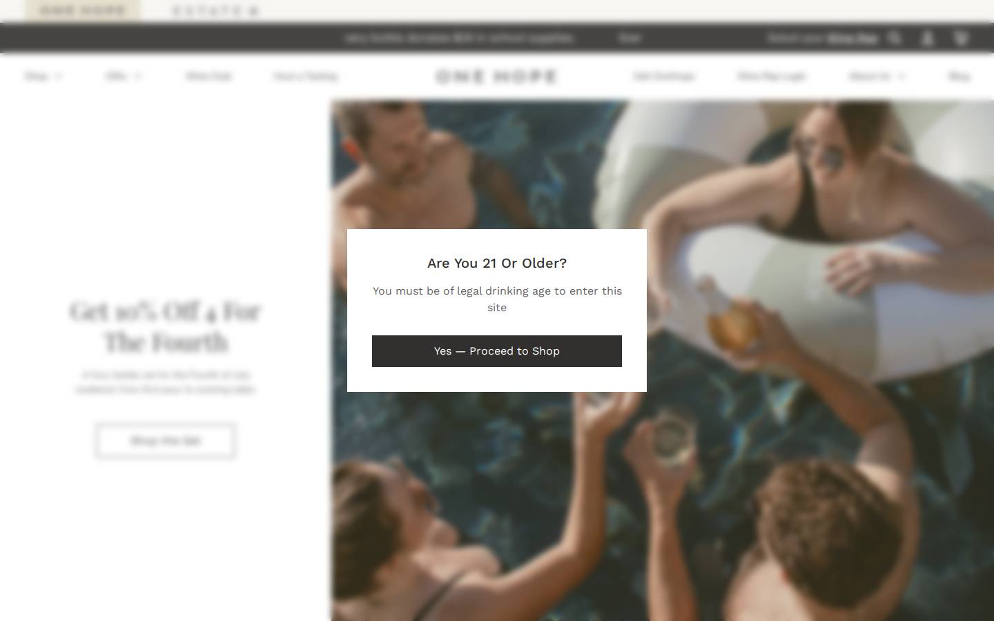 onehopewine.com homepage screenshot