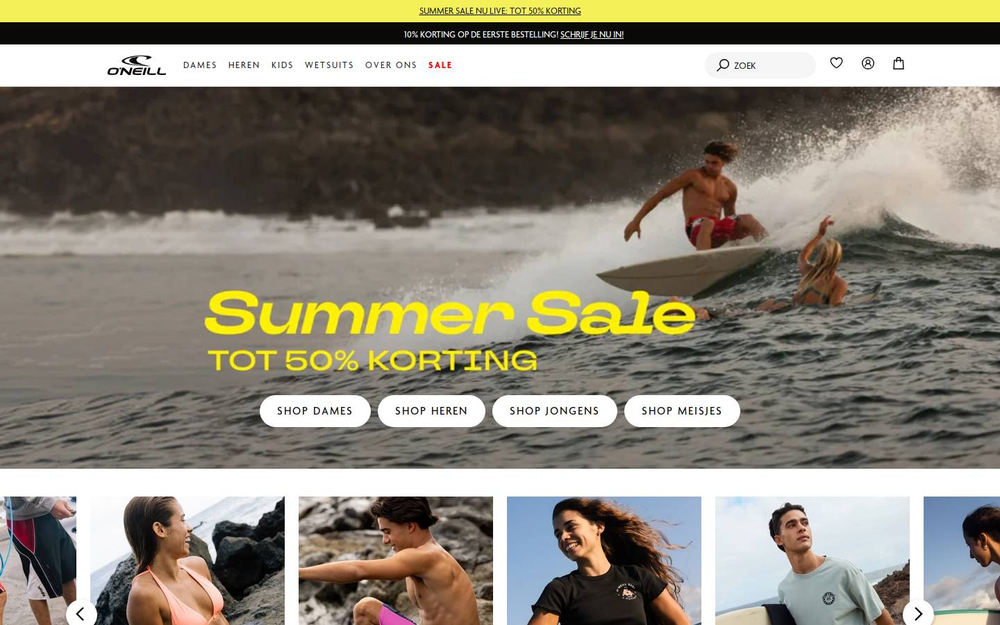 O'Neill Nederland homepage screenshot