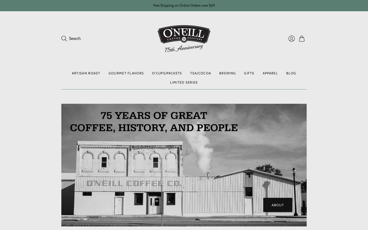 Oneillcoffee homepage screenshot