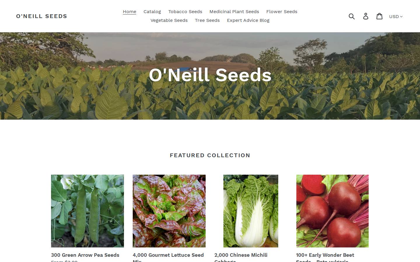 oneillseeds.com homepage screenshot