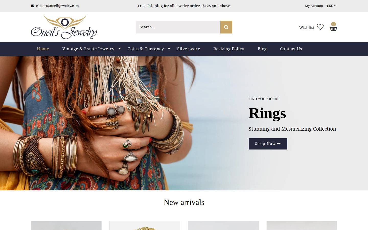 oneilsjewelry.com homepage screenshot