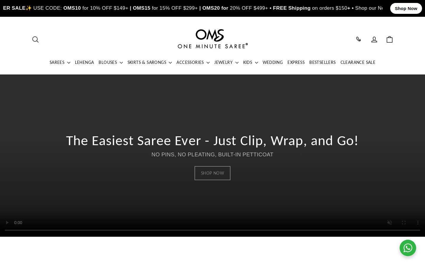 ONE MINUTE SAREE homepage screenshot