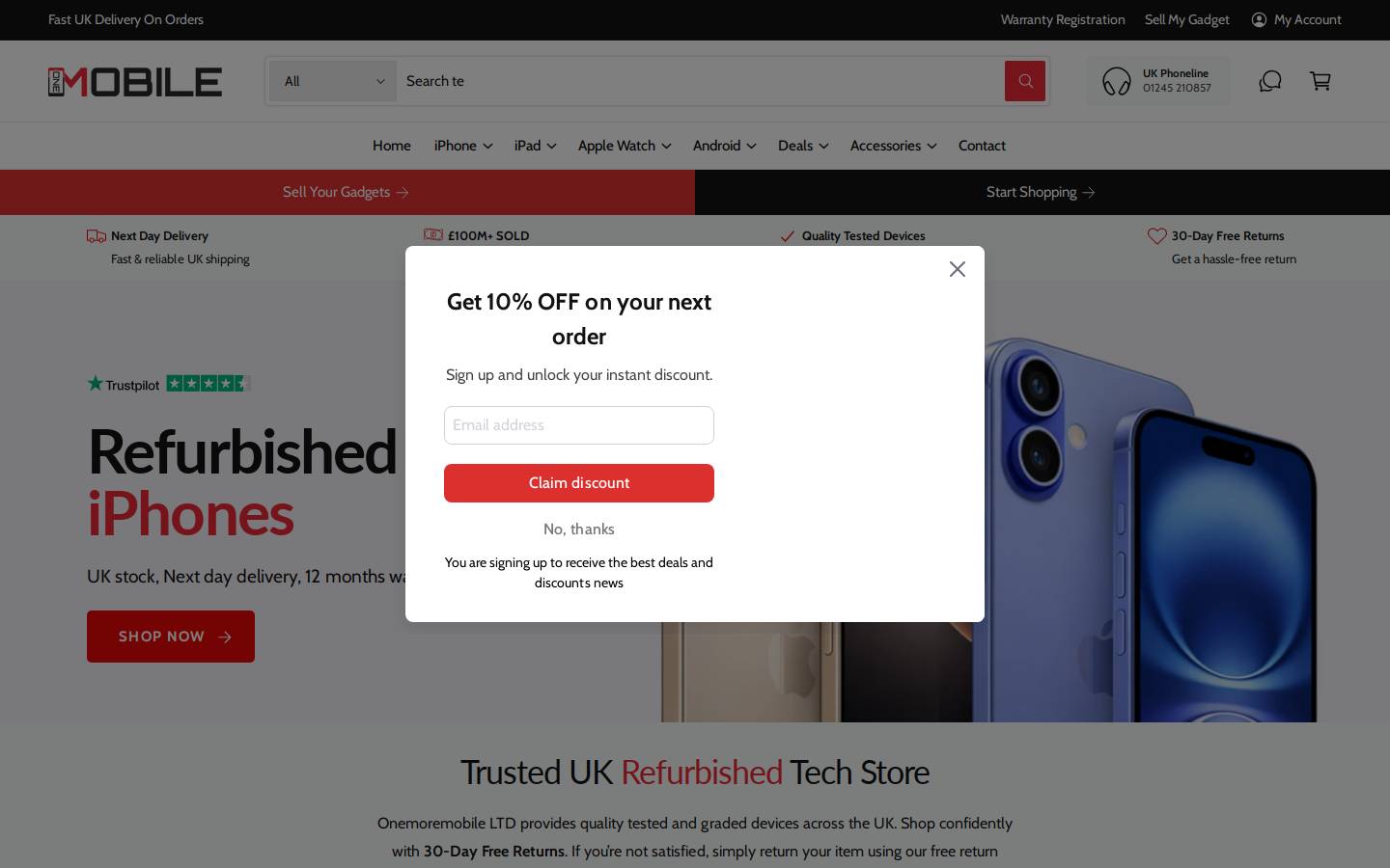 OneMoreMobile homepage screenshot