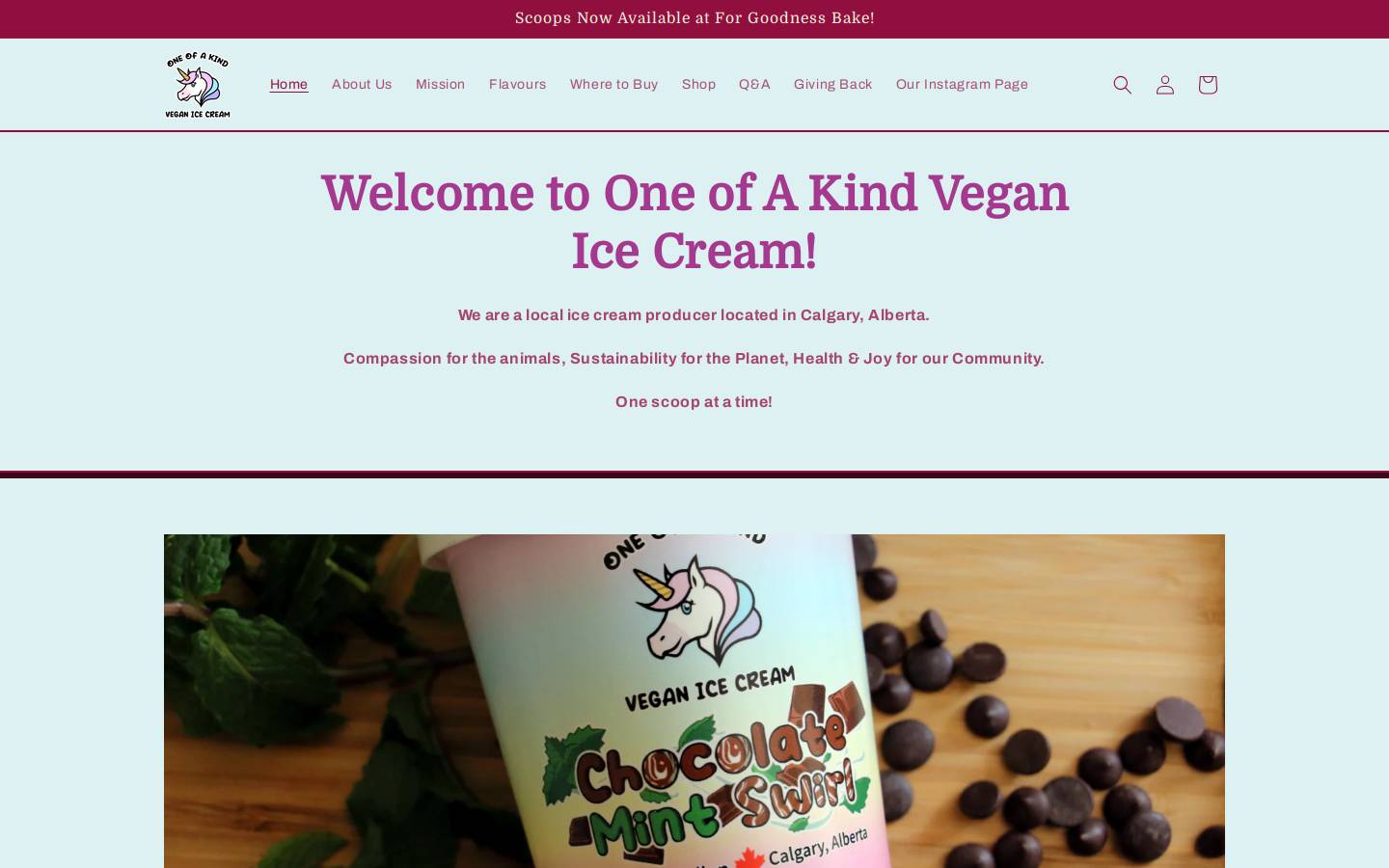 oneofakindveganicecream.com homepage screenshot