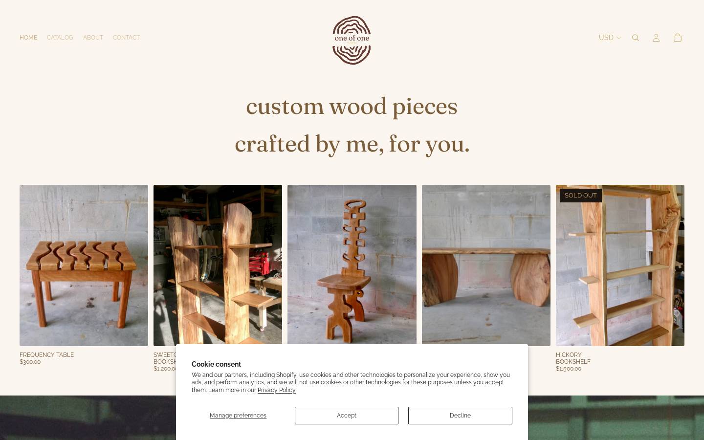 oneofonewood.com homepage screenshot