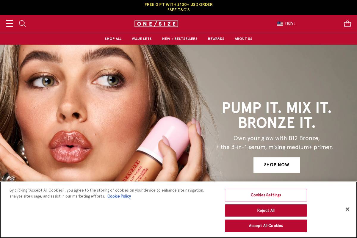 onesizebeauty.com homepage screenshot