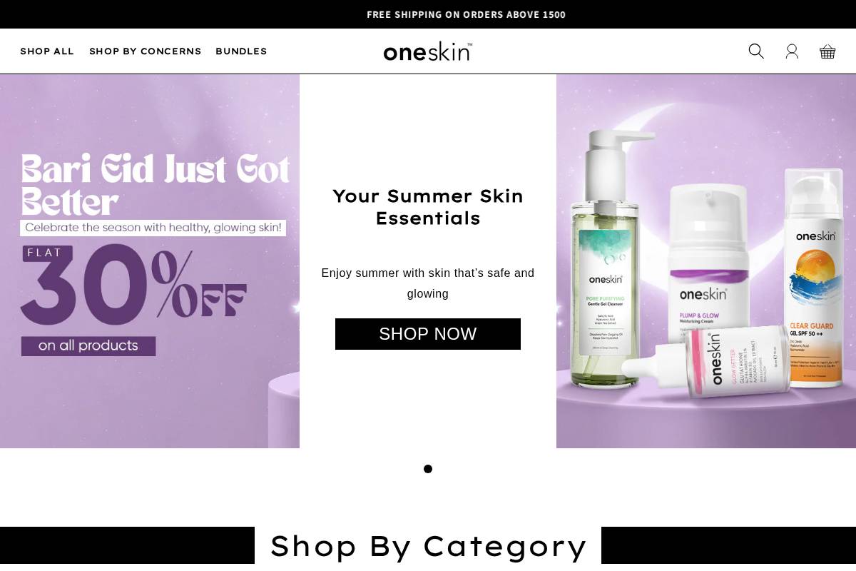 oneskinofficial.com homepage screenshot