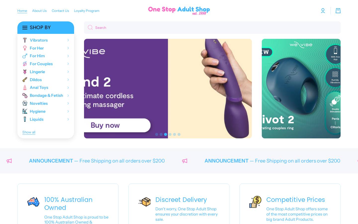 onestopadultshop.com.au homepage screenshot